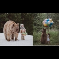 「呼籲停止獵殺動物！」俄羅斯攝影師Olga Barantseva拍下大棕熊與小孩的純真互動