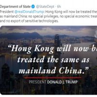 美國務院推文：香港與中國大陸其他城市無異
