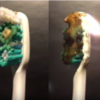 牙刷被火燒熔化的過程
