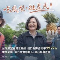 台灣鳳梨暫停輸入中國 蔡英文：全力挺農民，一起吃鳳梨！