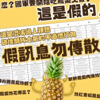 網傳國軍將開始吃「鳳梨大餐」 軍方出圖卡澄清：這是假的！