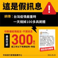 快新聞／網傳「台灣疫情一天燒掉100多具屍體」 指揮中心：境外假訊息