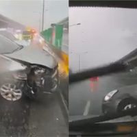 影／豪雨開車最怕「打水漂」　3車連環撞畫面超駭人