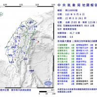 台灣東部海域10：00地震 規模5.9