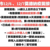 台南市12月6日、7日分時段於5區全聯福利中心、台南車站、文化中心開設莫德納疫苗接種站