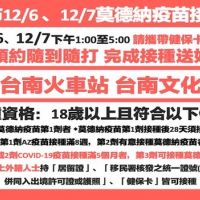 台南市免預約接種疫苗 12月6日、7日在這幾處施打